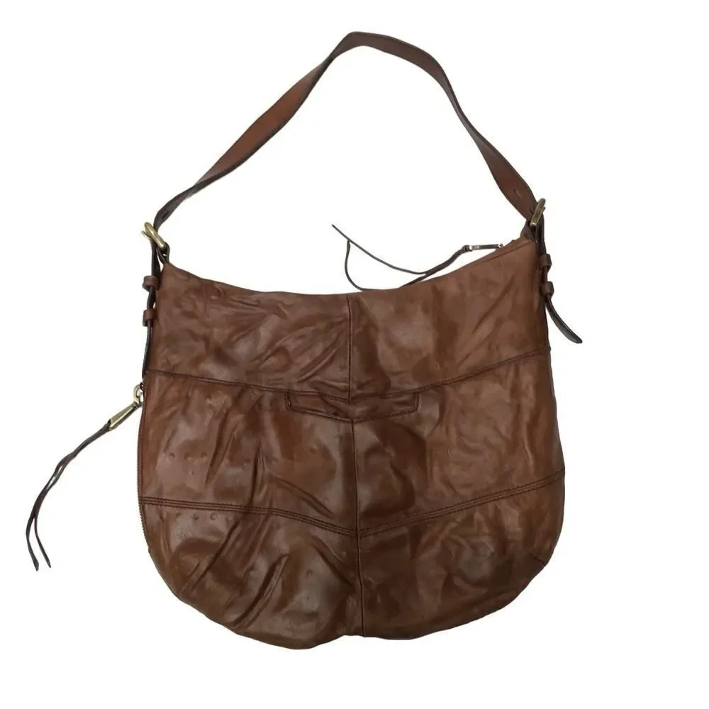 Hobo International Brand Camel Leather Shoulder‎ Bag with Blue Floral Liner